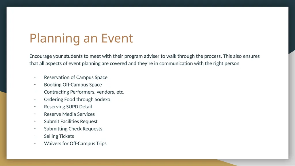 Programming 101 For Student Organization Advisors - slide 10 of 13