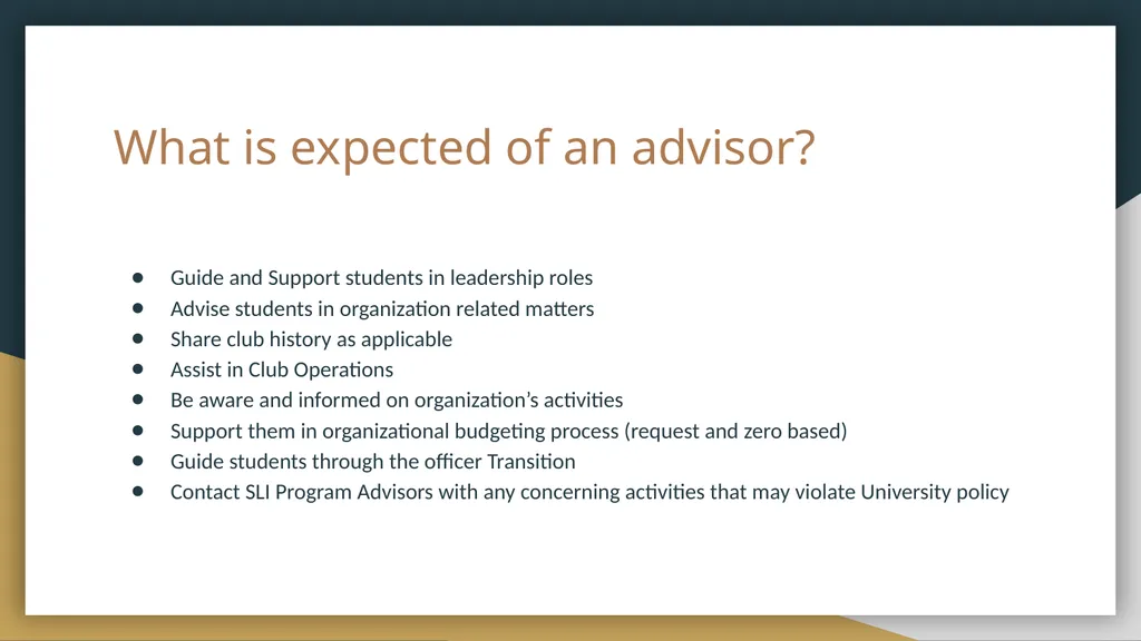 Programming 101 For Student Organization Advisors - slide 4 of 13