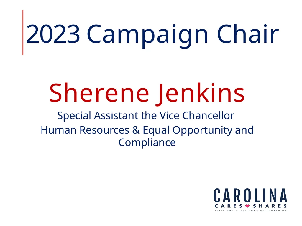 Sherene Jenkins, 2023 Campaign Chair Volunteer - slide 3 of 20