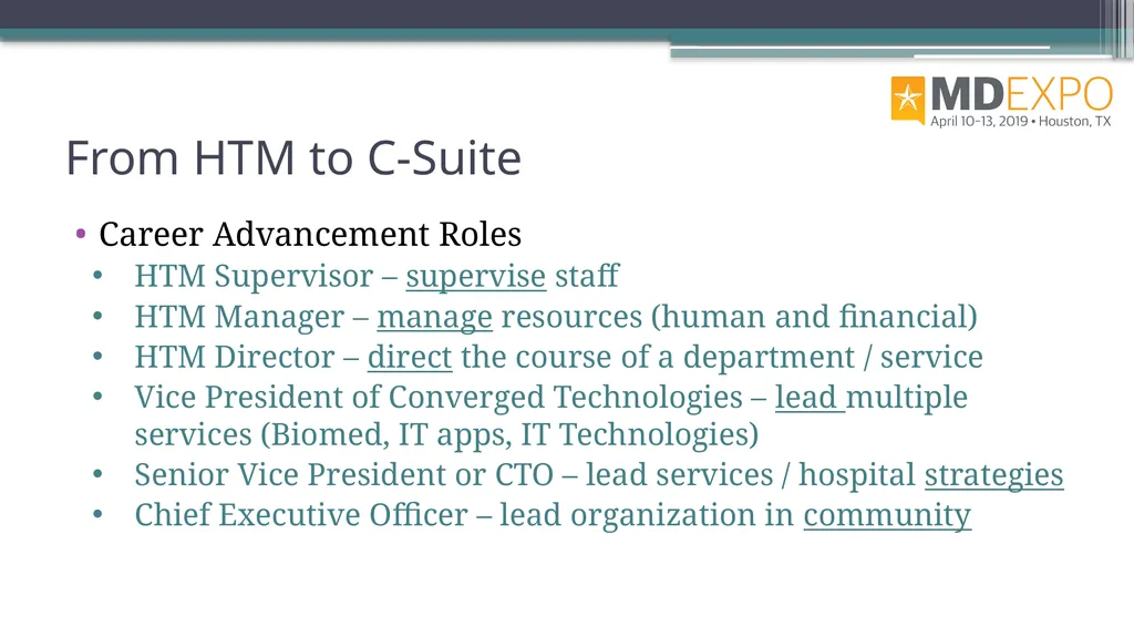 From HTM to C-Suite Rehman Syed, BE, MS, CBET, CCE - slide 8 of 64