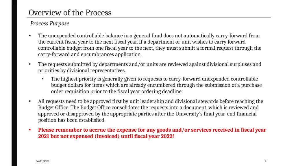 Carry-Forwards and Encumbrances Training Manual - slide 4 of 18