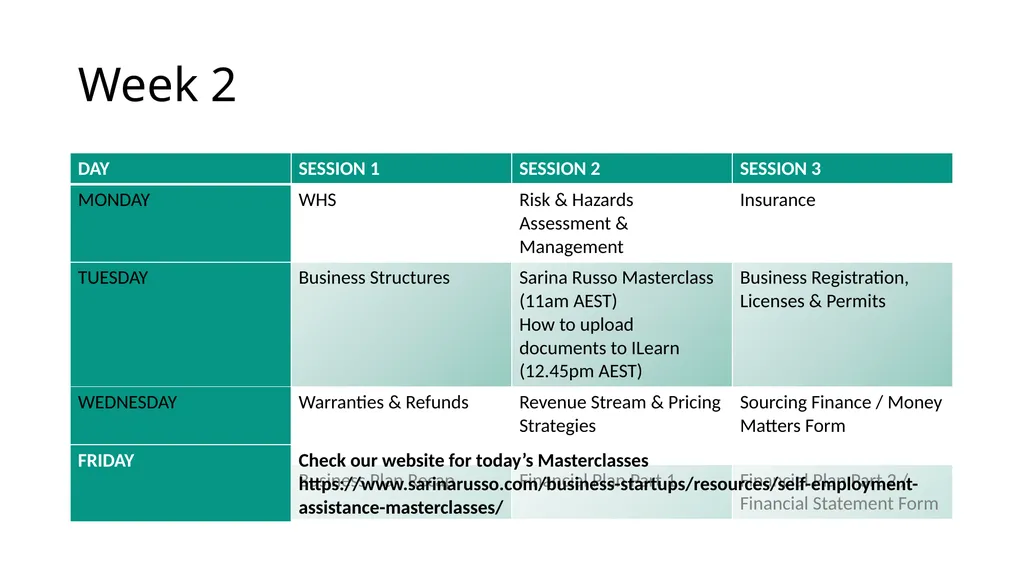 Self Employment Assistance Training Schedule 2022 - slide 4 of 6