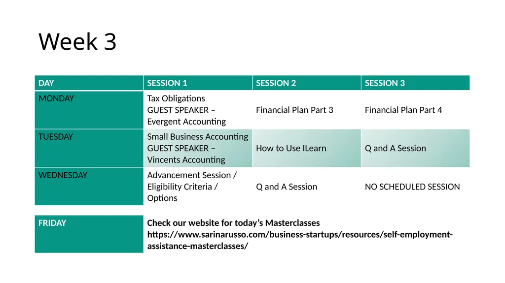 Self Employment Assistance Training Schedule 2022 - slide 5 of 6