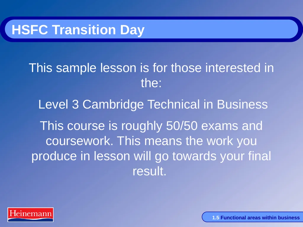 HSFC Transition Day This sample lesson is for