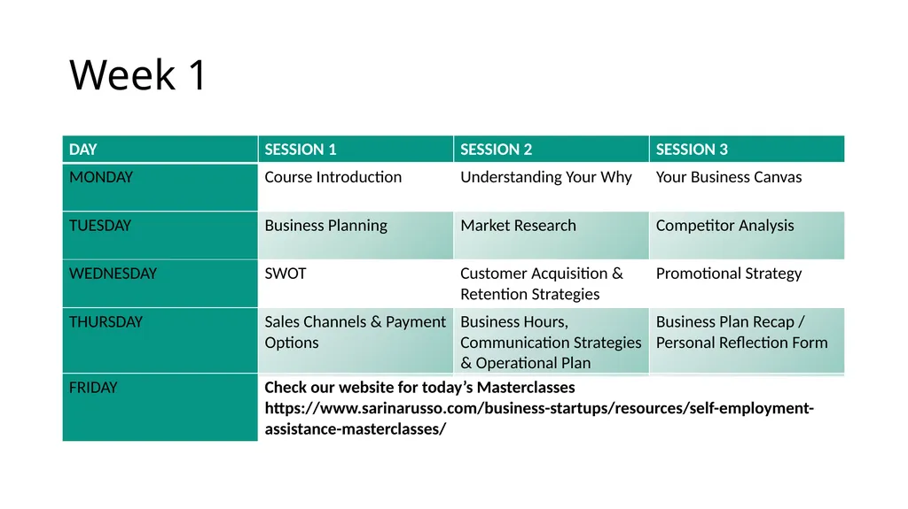 Self Employment Assistance Training Schedule Jan - slide 3 of 6