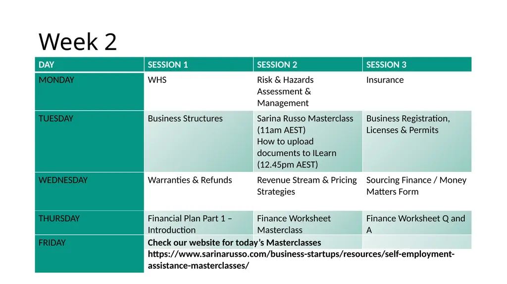 Self Employment Assistance Training Schedule Jan - slide 4 of 6