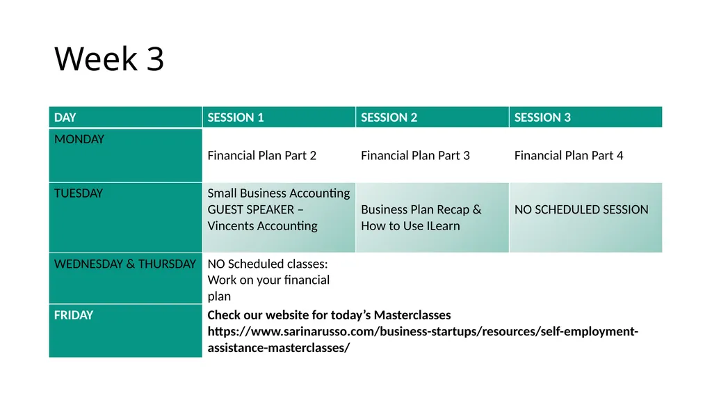 Self Employment Assistance Training Schedule Jan - slide 5 of 6
