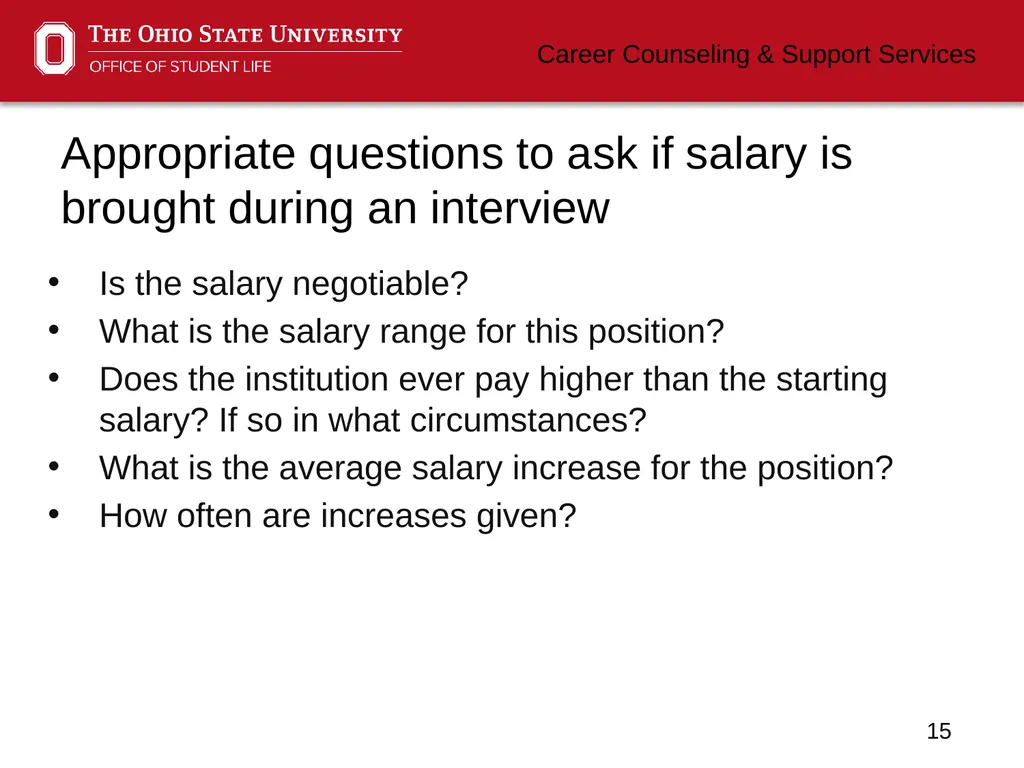 Negotiating Career Counseling and Support Services - slide 15 of 34