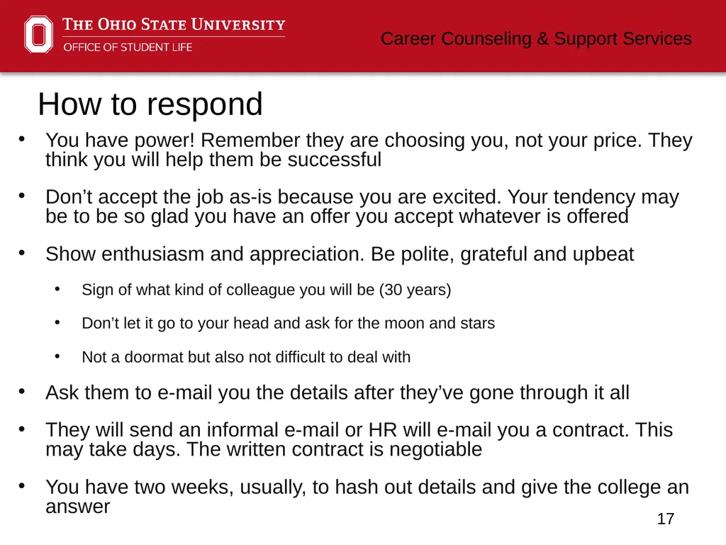 Negotiating Career Counseling and Support Services - slide 17 of 34