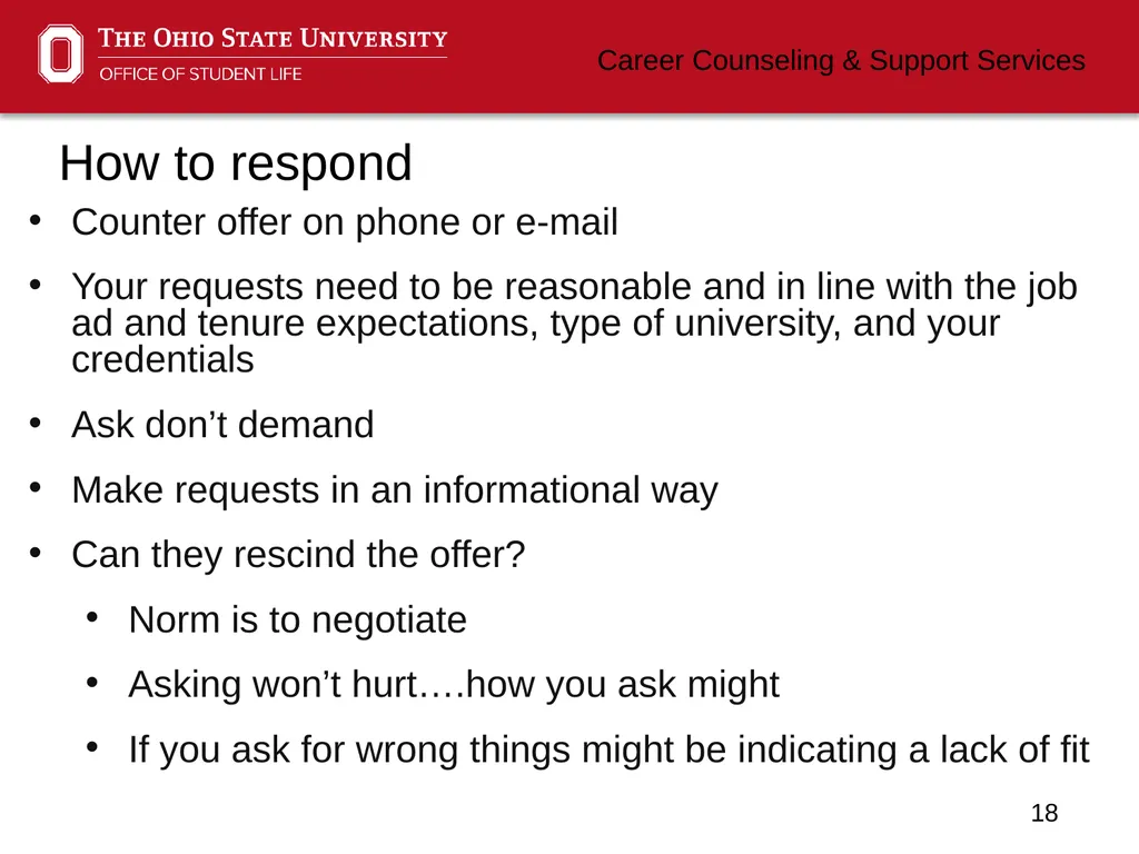 Negotiating Career Counseling and Support Services - slide 18 of 34