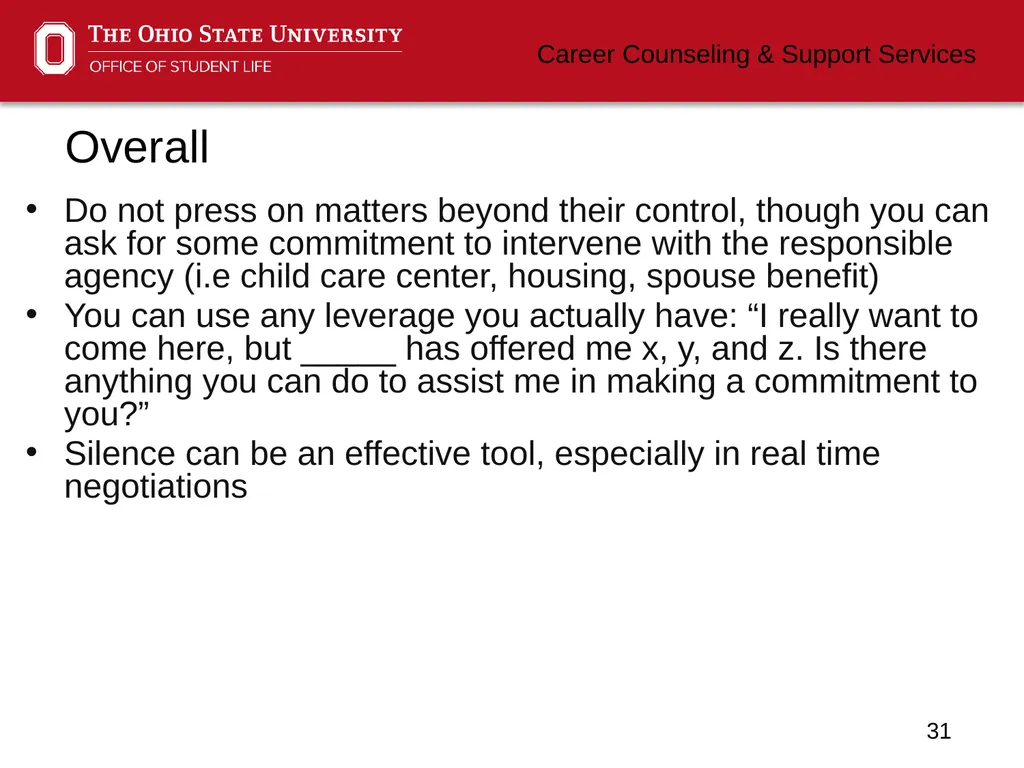 Negotiating Career Counseling and Support Services - slide 31 of 34