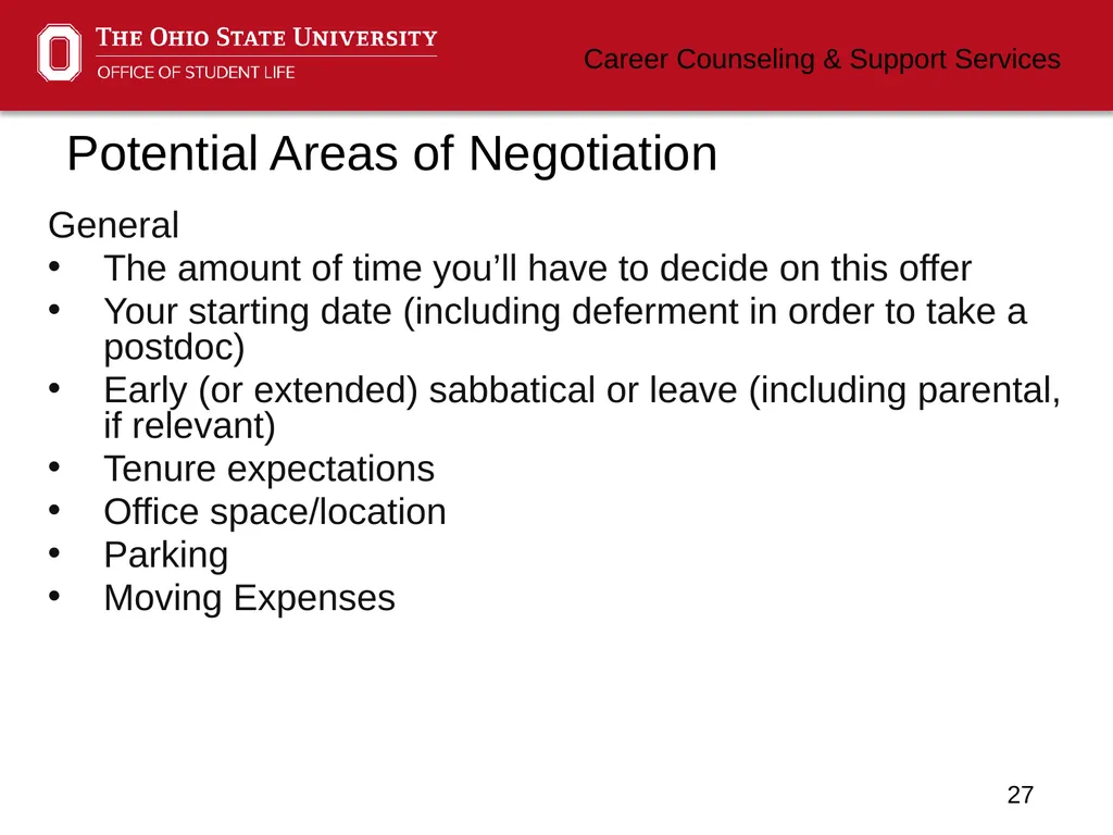 Negotiating Career Counseling and Support Services - slide 27 of 34