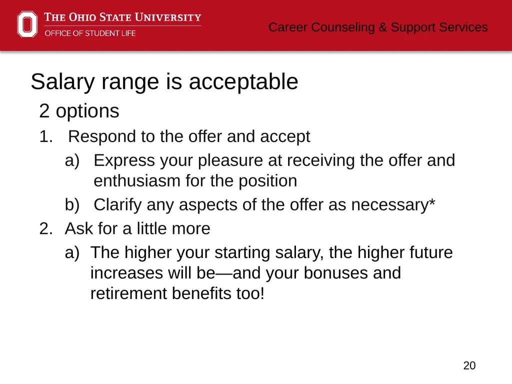 Negotiating Career Counseling and Support Services - slide 20 of 34