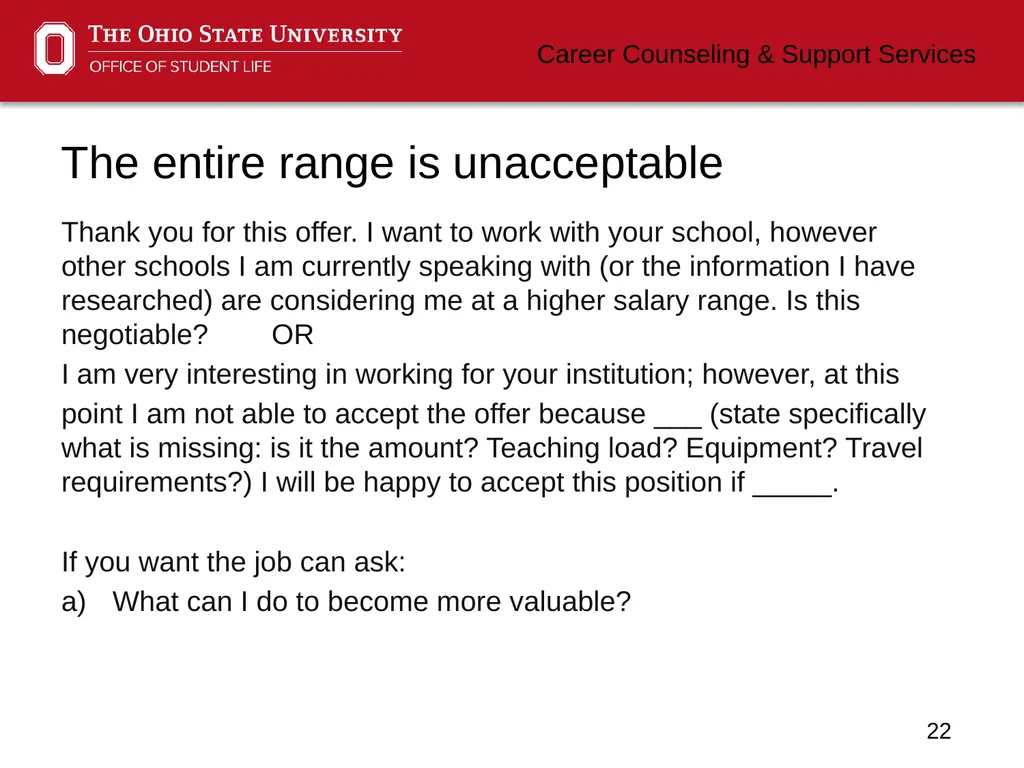 Negotiating Career Counseling and Support Services - slide 22 of 34