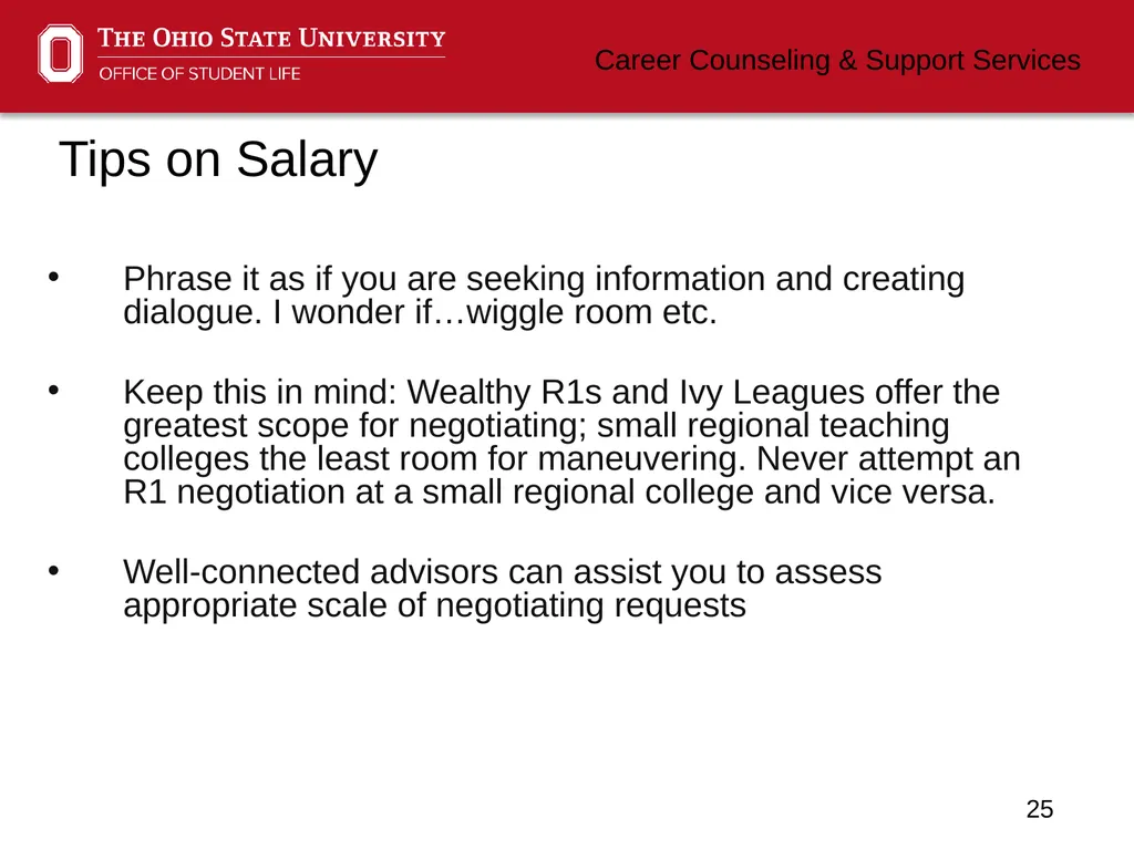 Negotiating Career Counseling and Support Services - slide 25 of 34