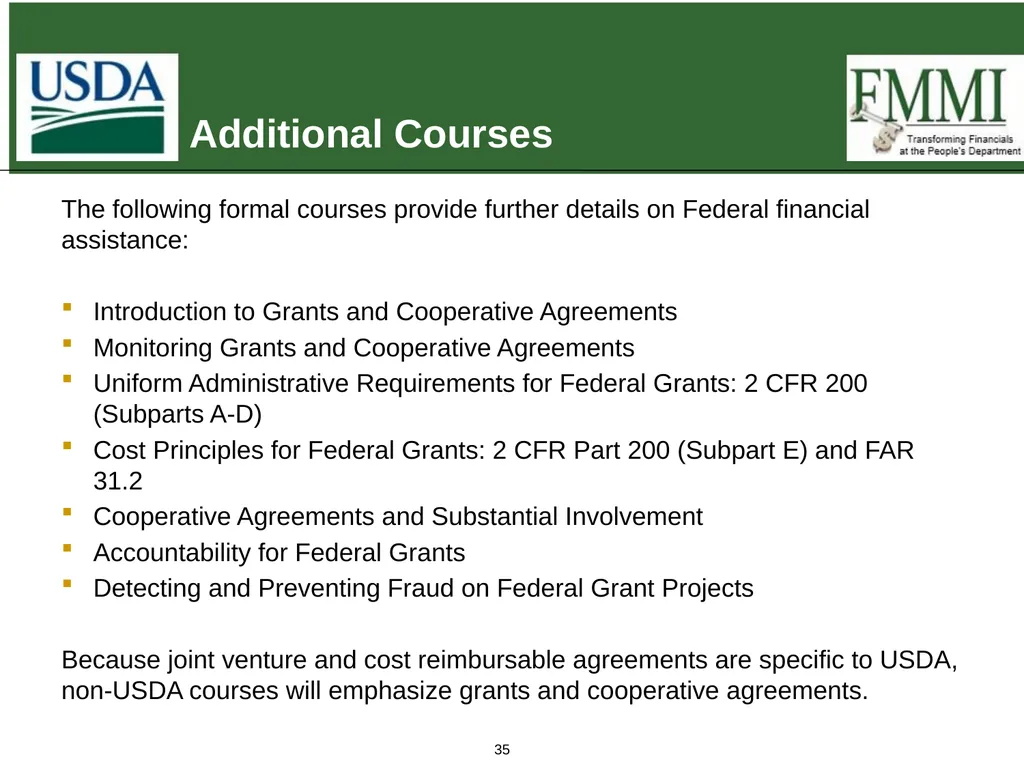 Federal Financial Assistance Update May 2018 - slide 35 of 41