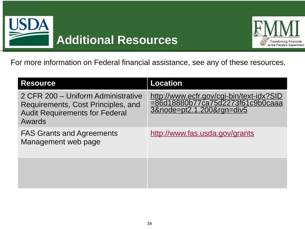 Federal Financial Assistance Update May 2018 - slide 34 of 41