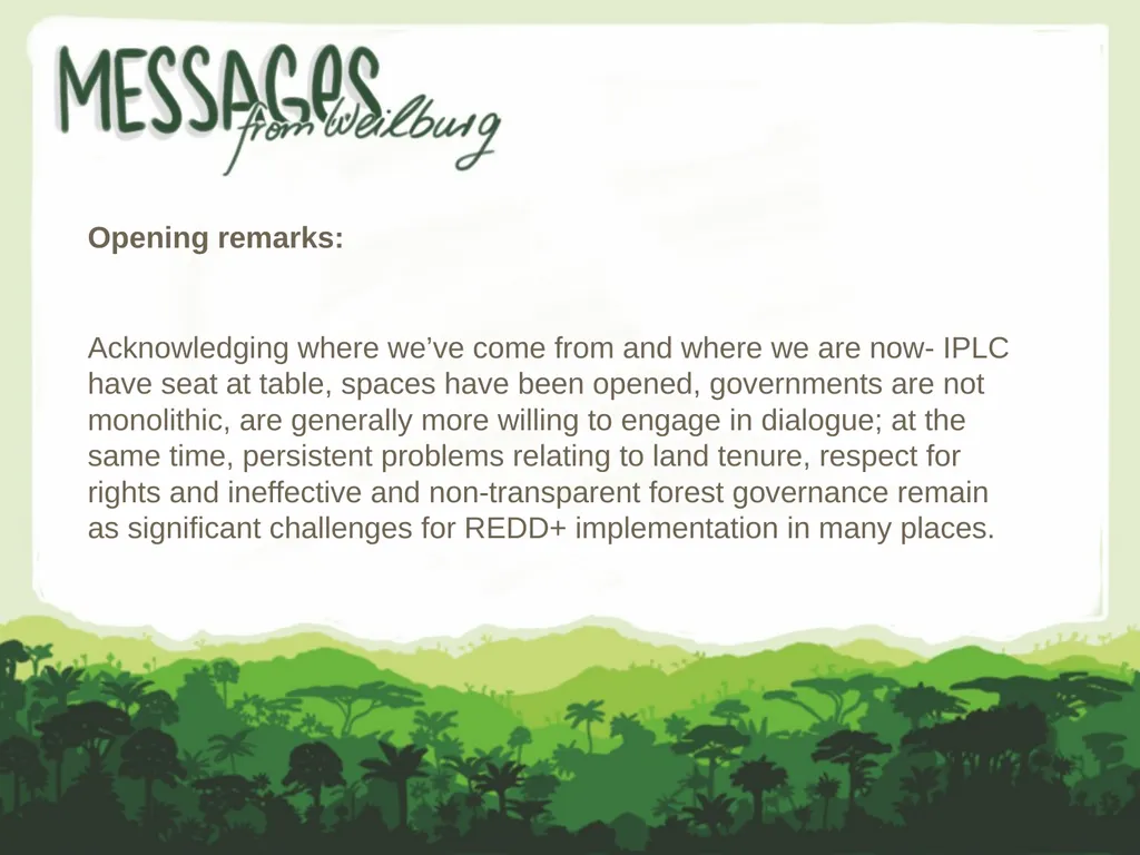 Opening remarks: Acknowledging where we’ve come - slide 1 of 11