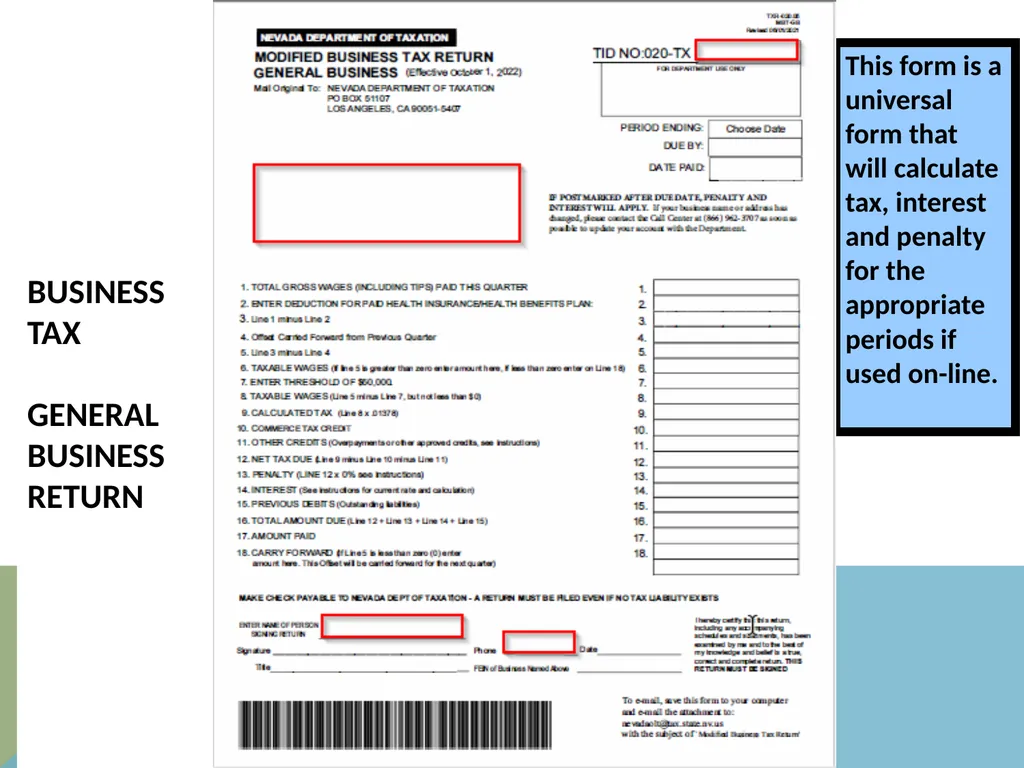 STATE OF NEVADA DEPARTMENT OF TAXATION Modified - slide 11 of 23