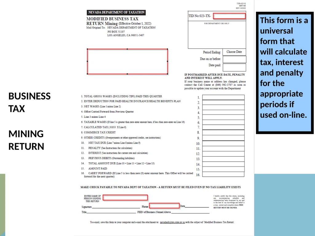 STATE OF NEVADA DEPARTMENT OF TAXATION Modified - slide 10 of 23