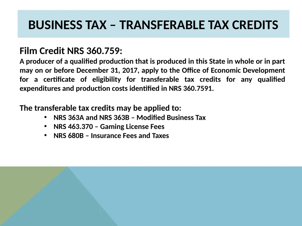 STATE OF NEVADA DEPARTMENT OF TAXATION Modified - slide 19 of 23