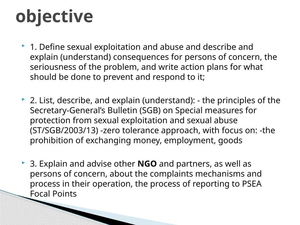 PSEA What is PSEA? Protection from Sexual - slide 3 of 14