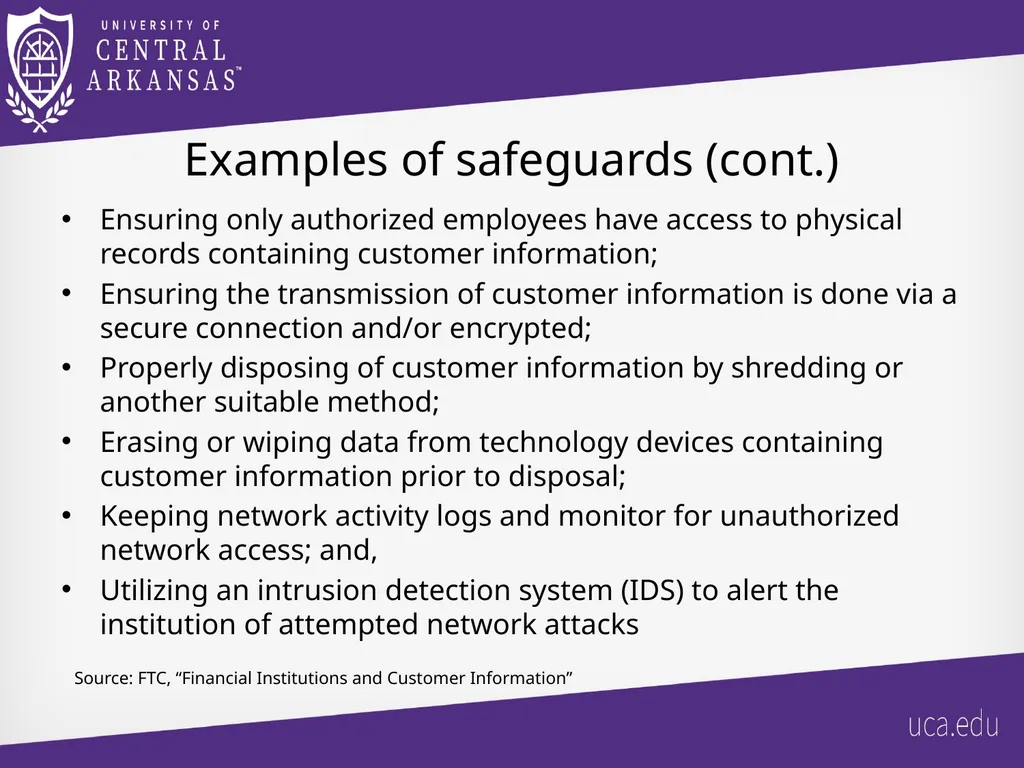 UCA Gramm-Leach Bliley Act (GLBA) Safeguards Rule - slide 13 of 17