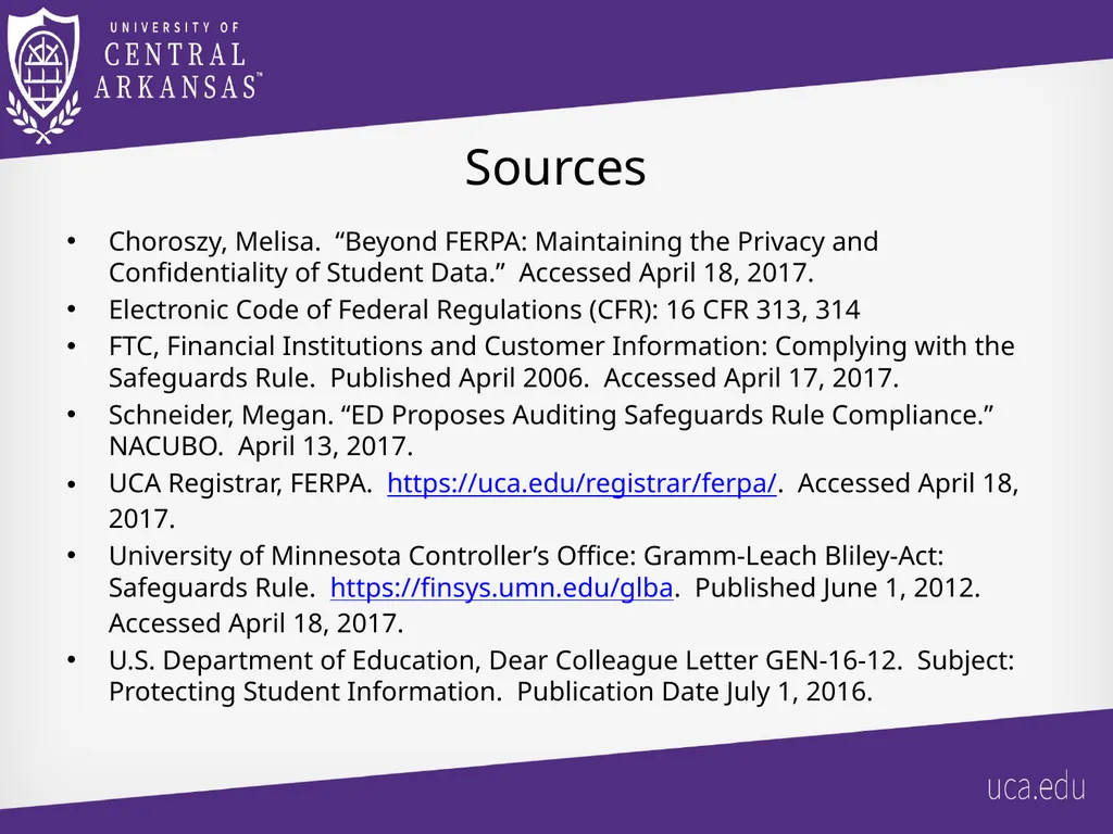 UCA Gramm-Leach Bliley Act (GLBA) Safeguards Rule - slide 17 of 17