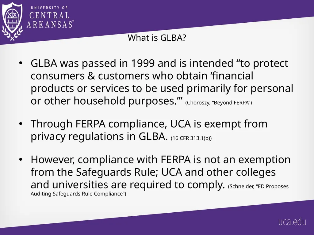 UCA Gramm-Leach Bliley Act (GLBA) Safeguards Rule - slide 3 of 17