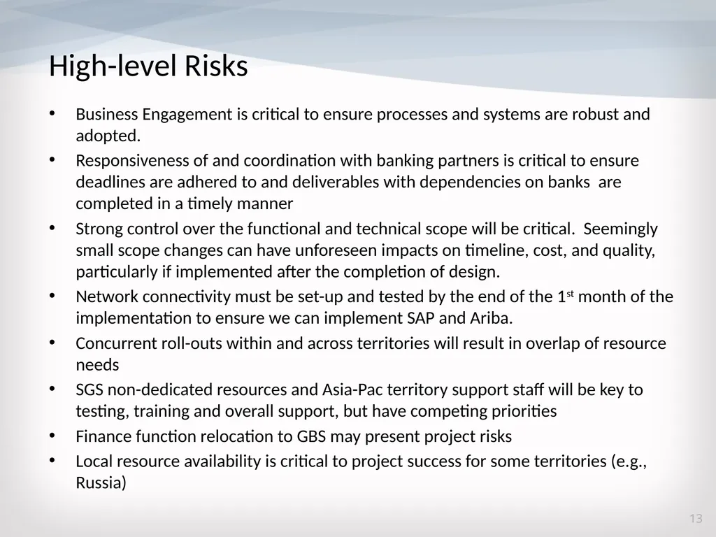 TV Rollouts: SAP and Ariba Implementation October - slide 13 of 15
