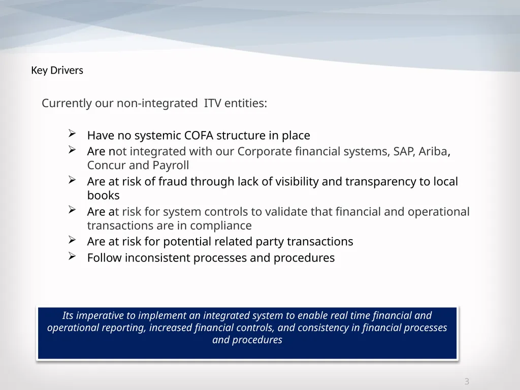 TV Rollouts: SAP and Ariba Implementation October - slide 3 of 15