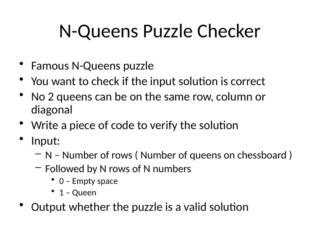 Sit-In Lab 1 Ob-CHESS-ion N-Queens Puzzle Checker - slide 2 of 28