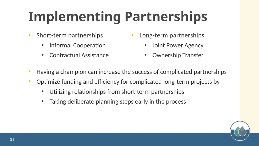 Water System Partnerships: Opportunities to Solve - slide 31 of 37