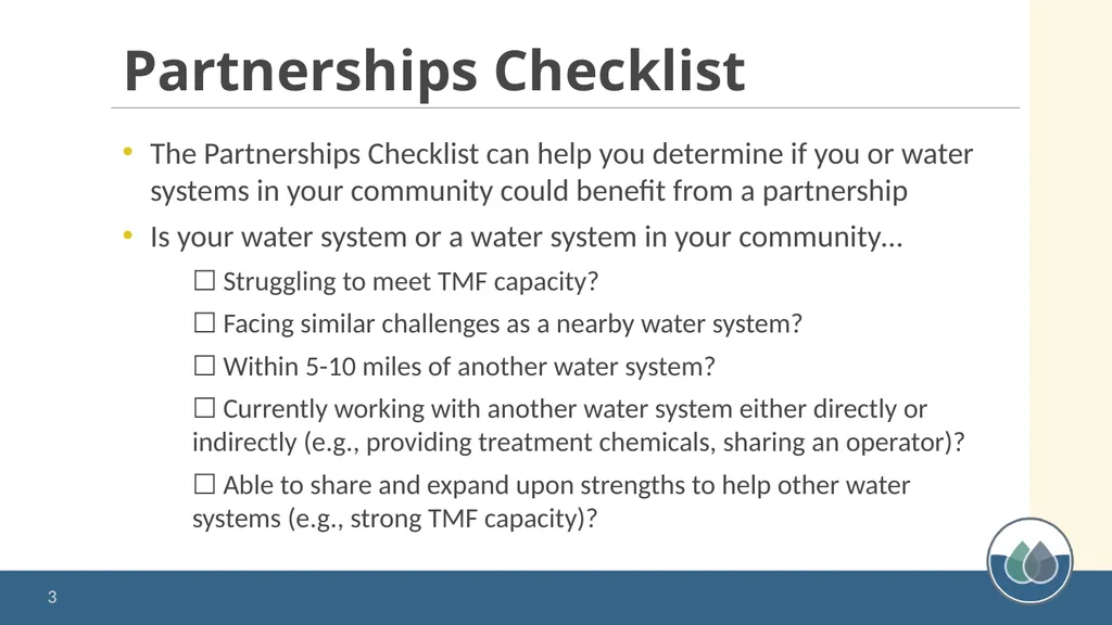 Water System Partnerships: Opportunities to Solve - slide 3 of 37