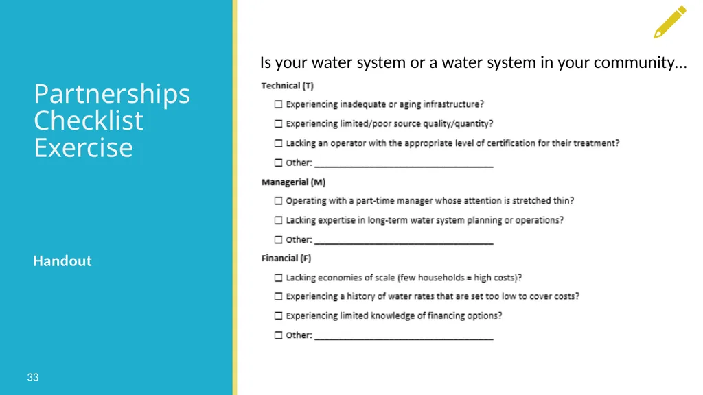 Water System Partnerships: Opportunities to Solve - slide 33 of 37