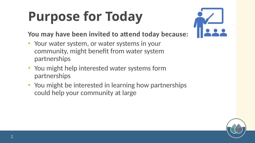 Water System Partnerships: Opportunities to Solve - slide 2 of 37