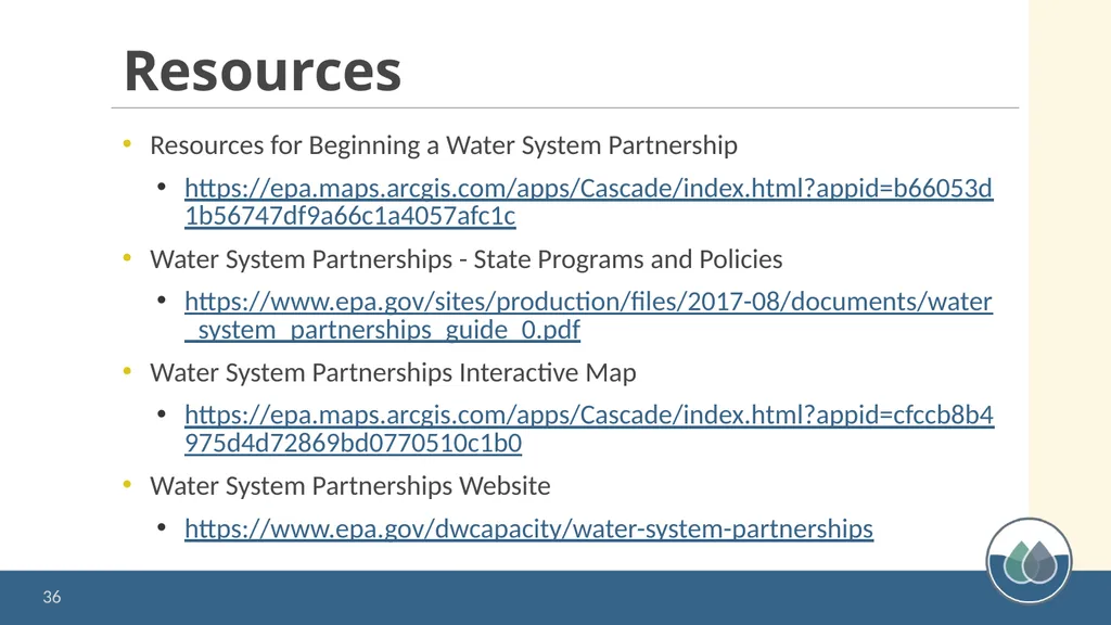 Water System Partnerships: Opportunities to Solve - slide 36 of 37