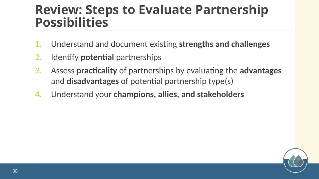 Water System Partnerships: Opportunities to Solve - slide 30 of 37