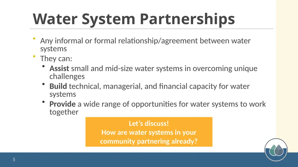 Water System Partnerships: Opportunities to Solve - slide 5 of 37