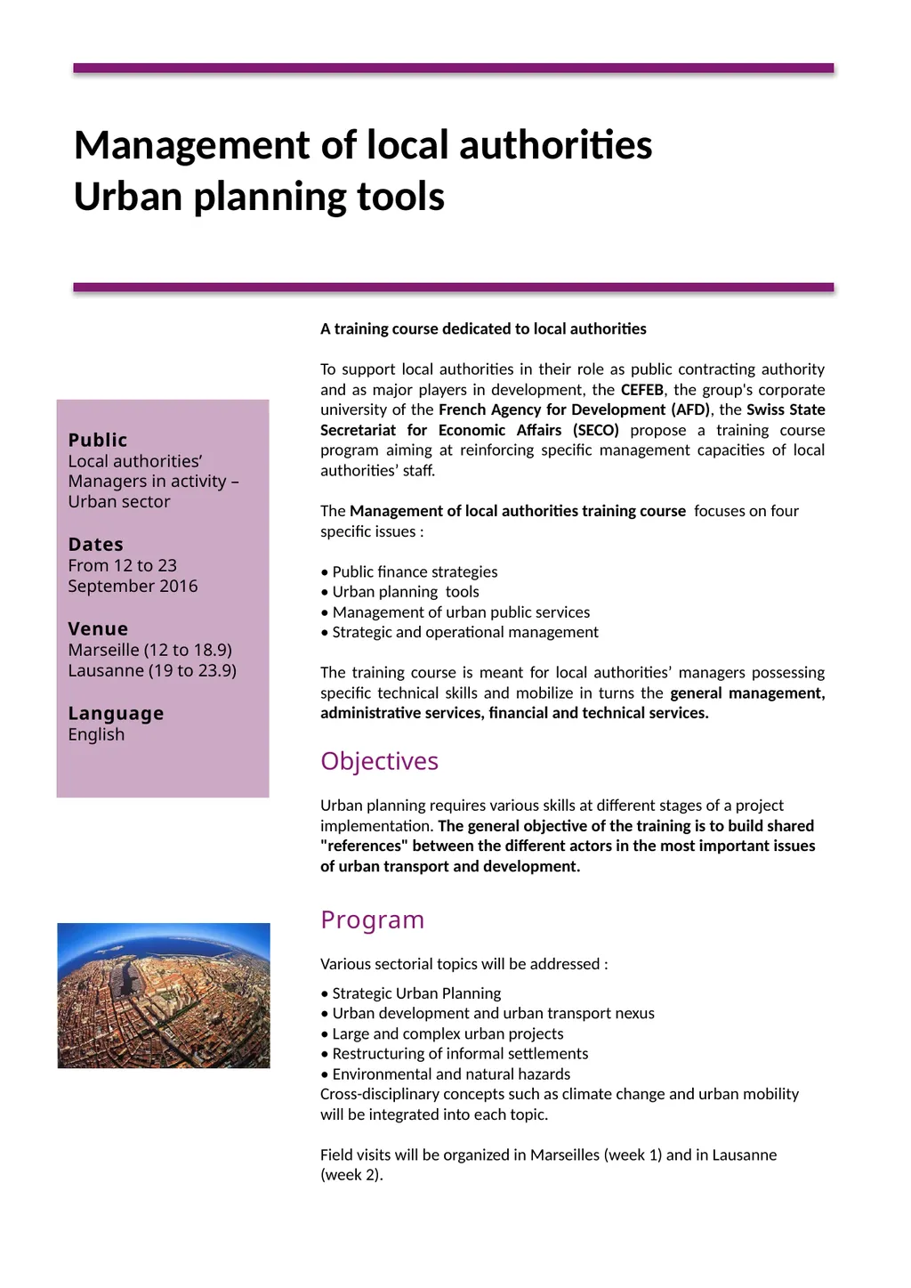 Management of local authorities Urban planning