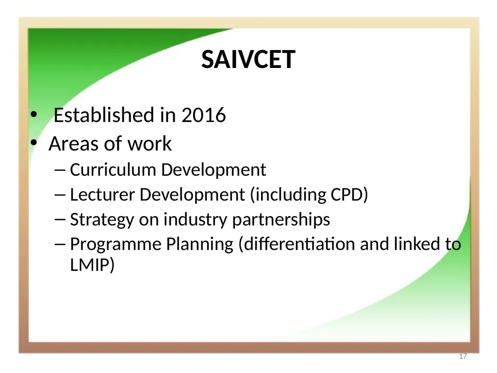 Technical and Vocational Education and Training - slide 17 of 18