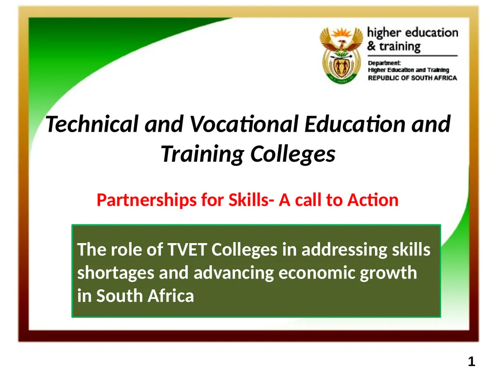 Technical and Vocational Education and Training - slide 1 of 18