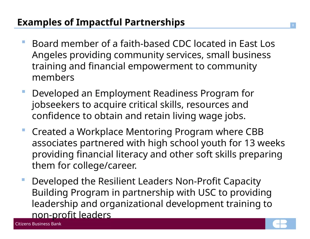Demystifying CRA : Leveraging Banking Partnerships - slide 8 of 11