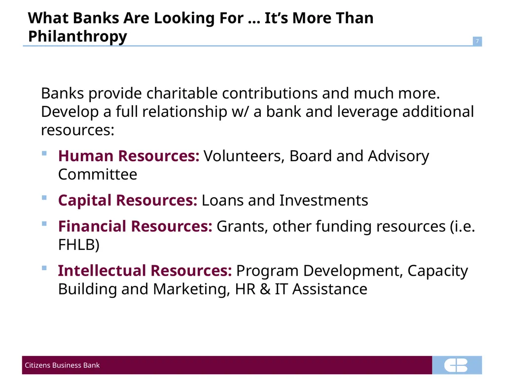 Demystifying CRA : Leveraging Banking Partnerships - slide 7 of 11