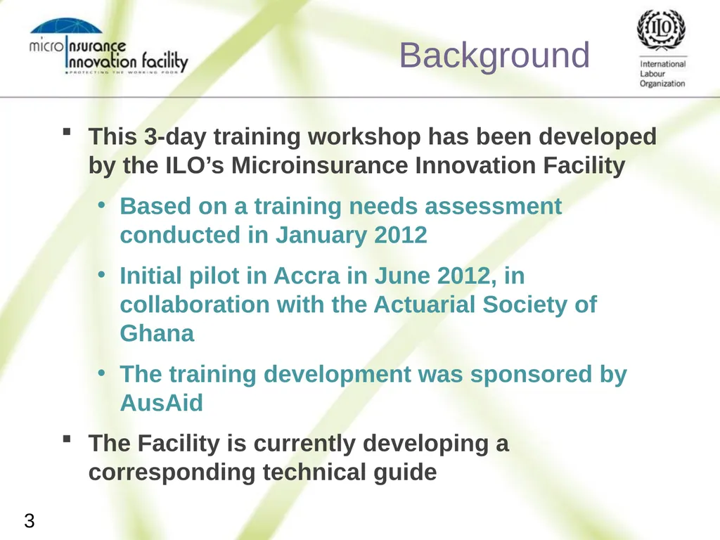 Pricing for Microinsurance Location Date Trainer 1 - slide 3 of 203