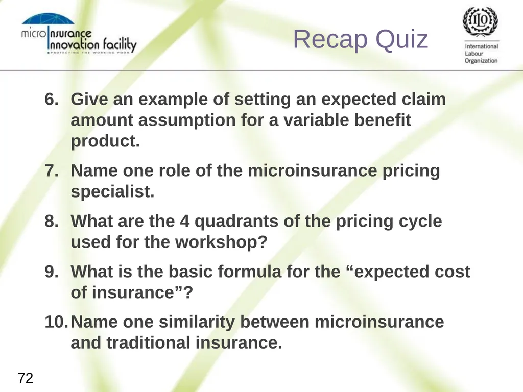 Pricing for Microinsurance Location Date Trainer 1 - slide 70 of 203