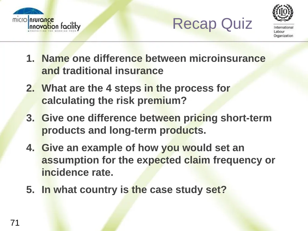 Pricing for Microinsurance Location Date Trainer 1 - slide 69 of 203
