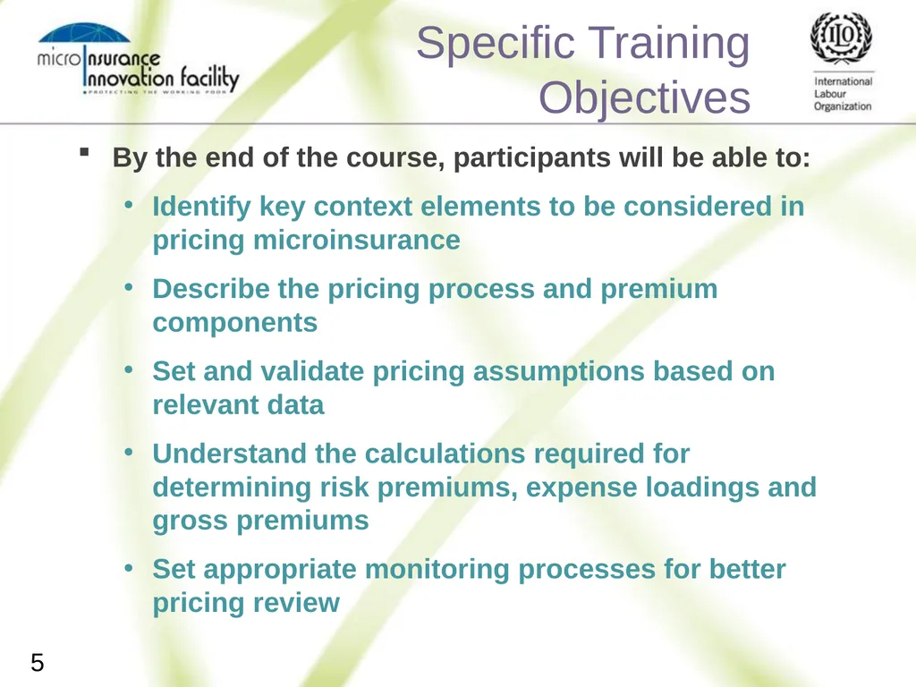 Pricing for Microinsurance Location Date Trainer 1 - slide 5 of 203