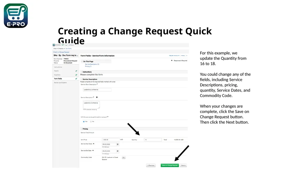 Shopping is Easy in ePro! 1 Creating a Service - slide 8 of 11
