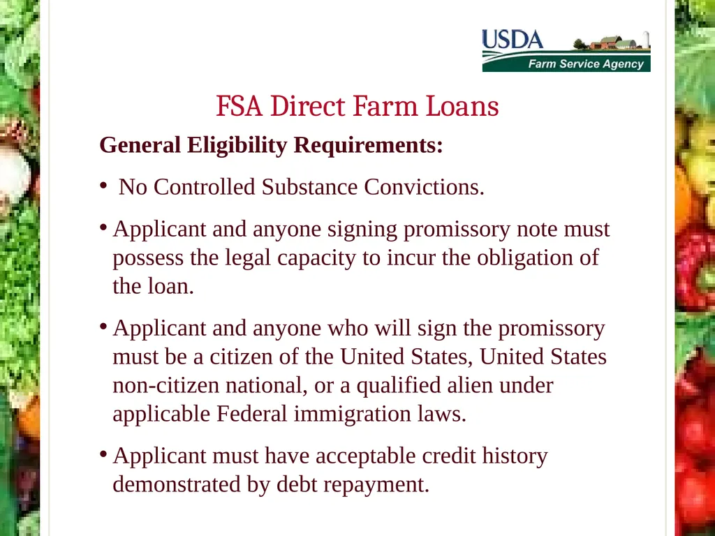 FSA Farm Loan Programs Norman Cummins USDA/FSA - slide 13 of 56